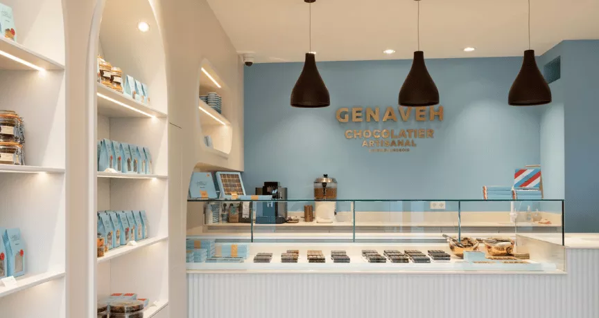 Photo de l'intérieur de la boutique de chocolats de Maison Genaveh à Luxembourg-Ville