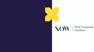 Logo Now Corporate solutions sur fond blanc à côté du Logo X de Pluxee