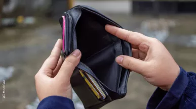 Personne ouvrant son portefeuille vide