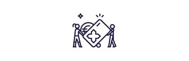 Deux employés stylisés tenant un chèque repas Pluxee symbolisant l’augmentation du pouvoir d’achat grâce aux avantages sociaux en entreprise.