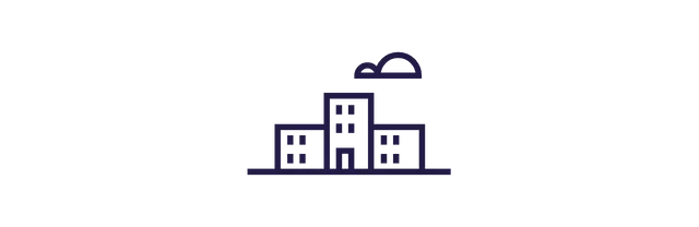 Illustration d’un bâtiment d’entreprise stylisé représentant une société bénéficiant des chèques repas Pluxee sans charges supplémentaires.