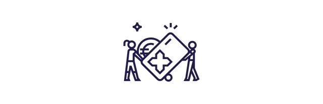 Illustration de deux personnes autour d'une carte cadeau, symbolisant le pouvoir d'achat renforcé et la flexibilité du chèque Pluxee Gift pour salariés et clients.